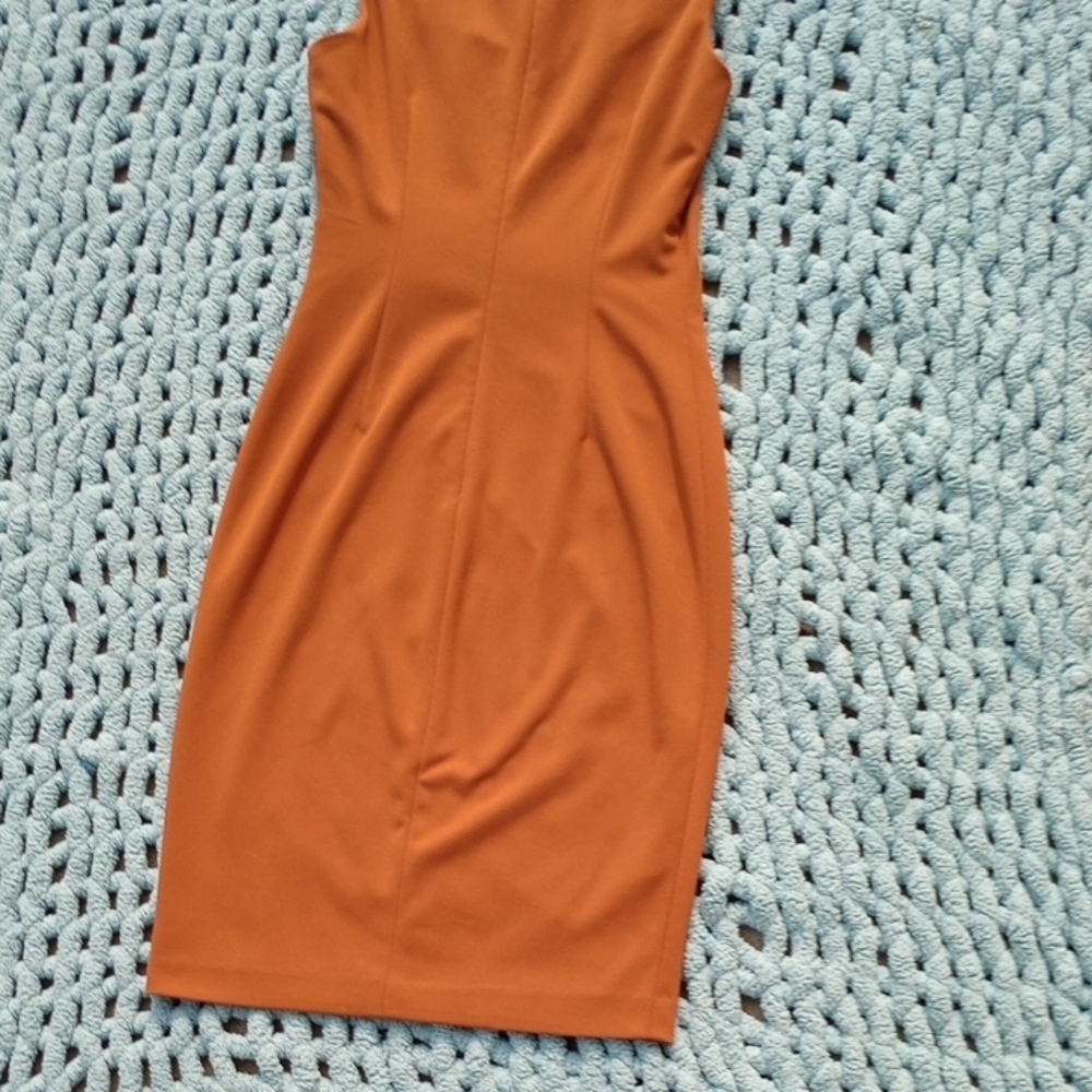 🧡Calvin Klein Size 2 Rust Sleeveless Sheath Dress – Side Ruched Waist - Picture 3 of 3
